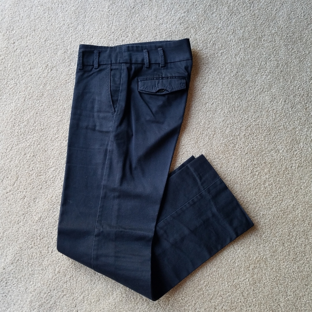 Women’s Mango Navy Blue Cotton Low-Rise Straight Pants from Spain - 4 Short